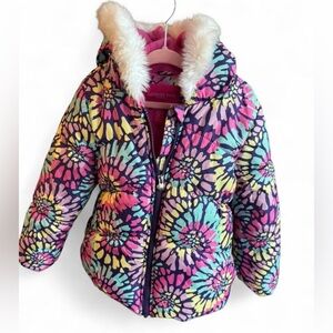 London Fog Girls Puffer Winter Coat Faux Fur Hood Fleece Lined 5/6 NWOT
